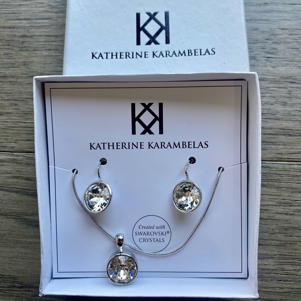 Katherine Karambelas earrings, pendant, chain jewelry set.
